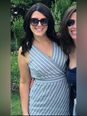 Banana Republic Gray/chambray Asymmetrical Striped Dress